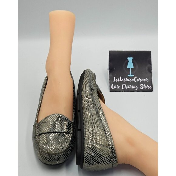 NWOB Vionic Women's Gunmetal Silver Snakeskin Chill Larrun Loafers Sz 8 2511 - Picture 12 of 16